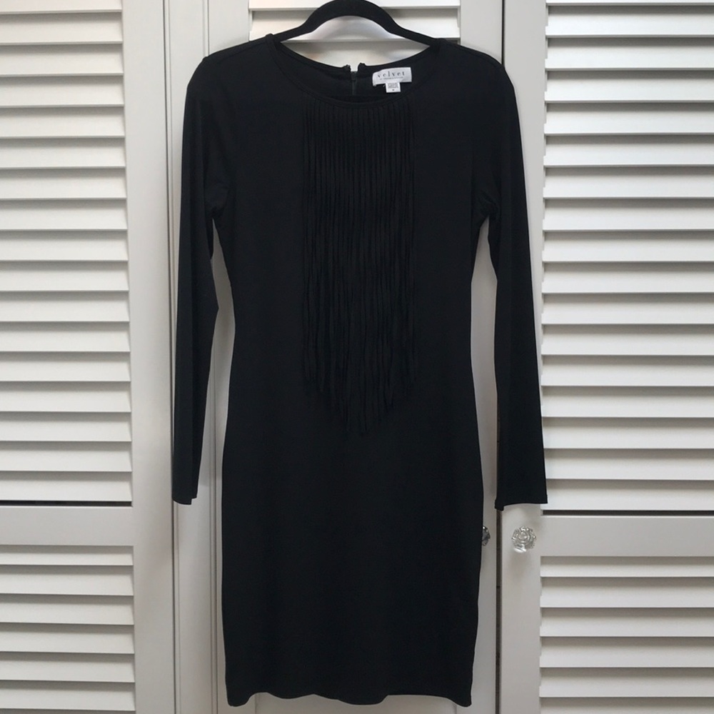 Long Sleeve black dress with fringe